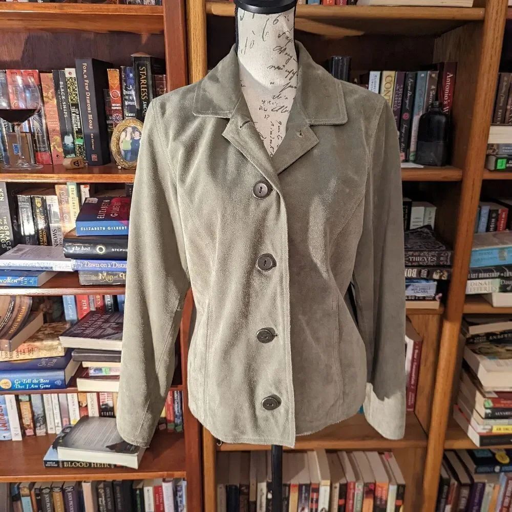 J. Jill sage green suede button down short jacket sz xs euc